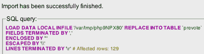The result showing the actual mysql commands